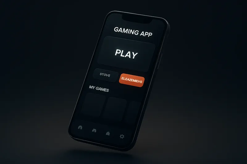 Sleek modern smartphone showcasing dark themed premium gaming app interface