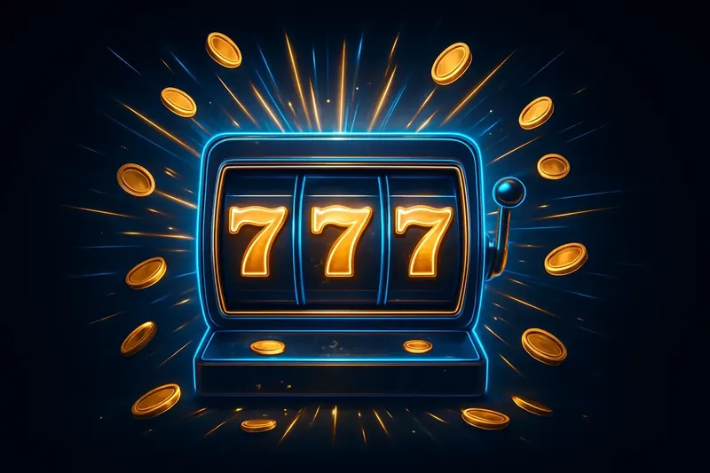 Slot Machine Jackpot Slot machine hitting jackpot with golden 777 symbols and exploding coins